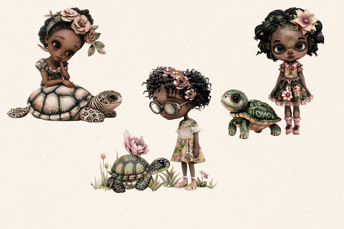PINK TURTLE GIRL CLIPART PACK, a Person Illustration by Daring Digies (Photo 5 of 10)