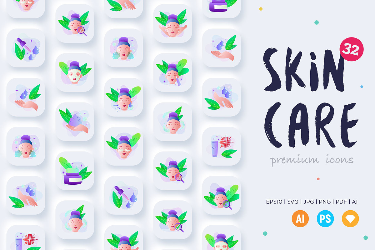 Skin Care | 32 Icons Set Hand Drawn, an Outline Icon by Marina Silence (Photo 1 of 18)