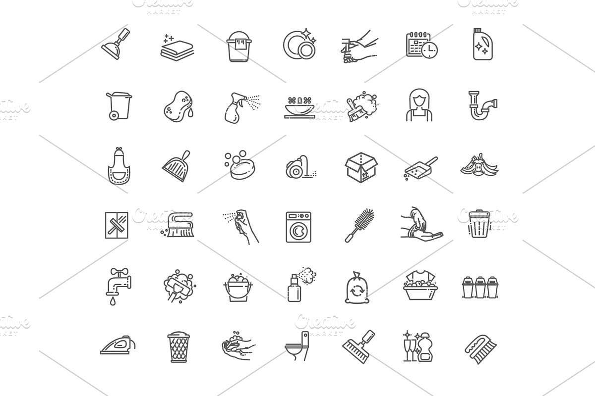 Cleaning service outline icons, an Outline Icon by Tettygreen (Photo 1 of 2)