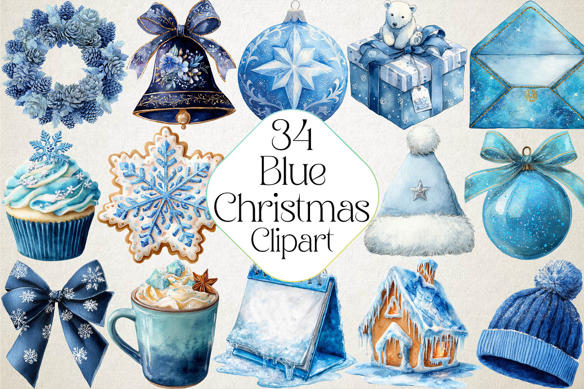 Blue Christmas Clipart Sublimation, an Illustration by DreamPrint404 (Photo 1 of 5)
