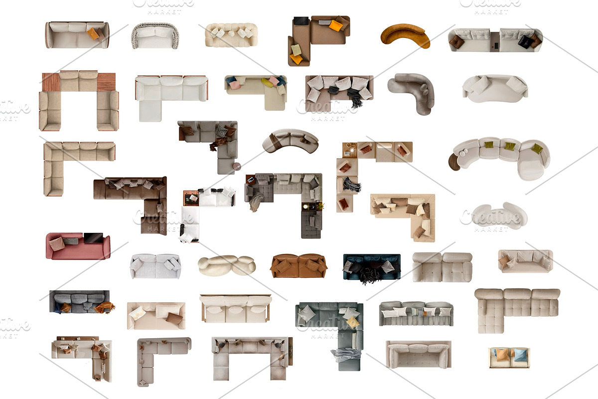 Sofa Floor Plan Pack – Top View, an Object Graphic by SketchBoyko (Photo 6 of 6)