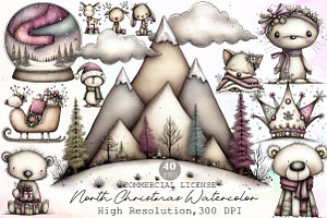 North Christmas Watercolor Clipart, an Illustration by Sublimation Artist