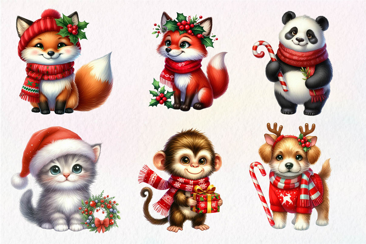 Christmas Cute Animals Clipart, an Illustration by Dream Creation (Photo 2 of 7)