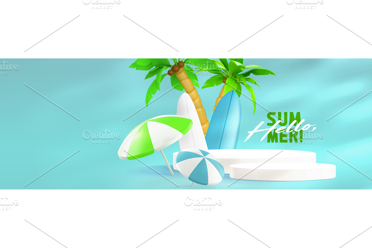 Blue summer tropical vacation scene, an Object Illustration by art PVP - market
