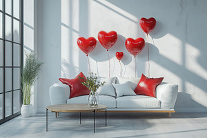 Modern living room with decorations for celebrating Valentine's, a Photo by AlyaAnd