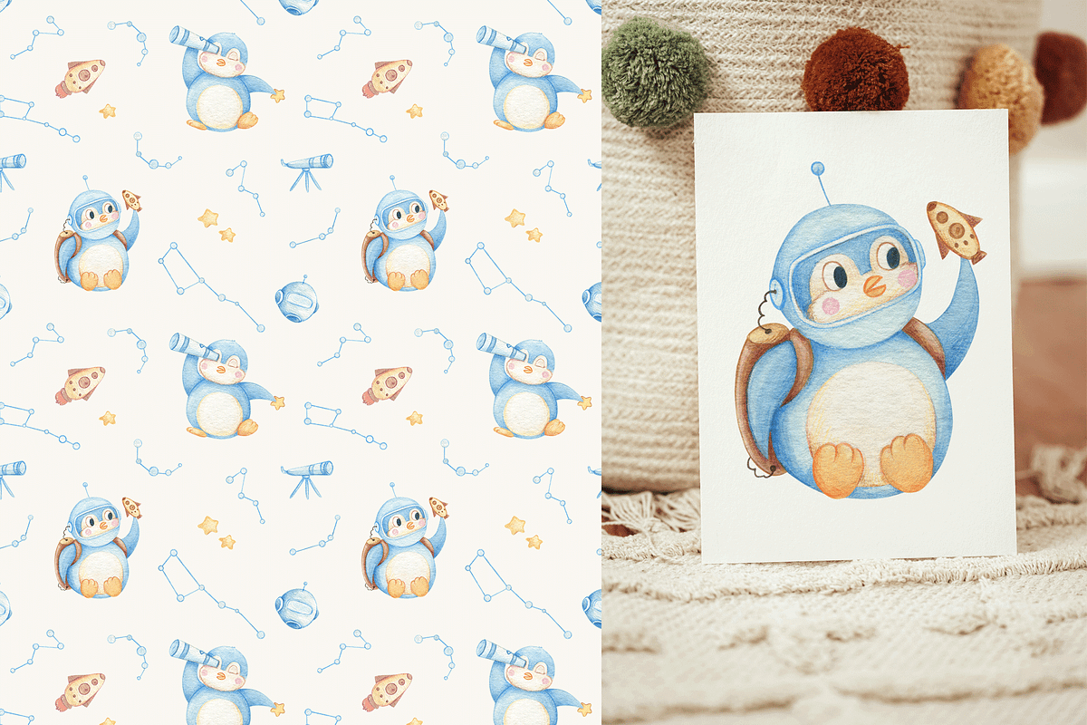 Space Penguin Clipart & Patterns, a Pattern Graphic by Lagniappe Art (Photo 6 of 15)