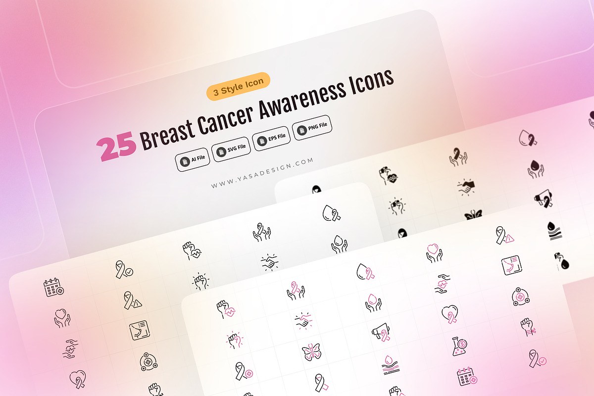 Breast Cancer Awareness Icons, an Icon by Yasa Design Studio (Photo 1 of 4)