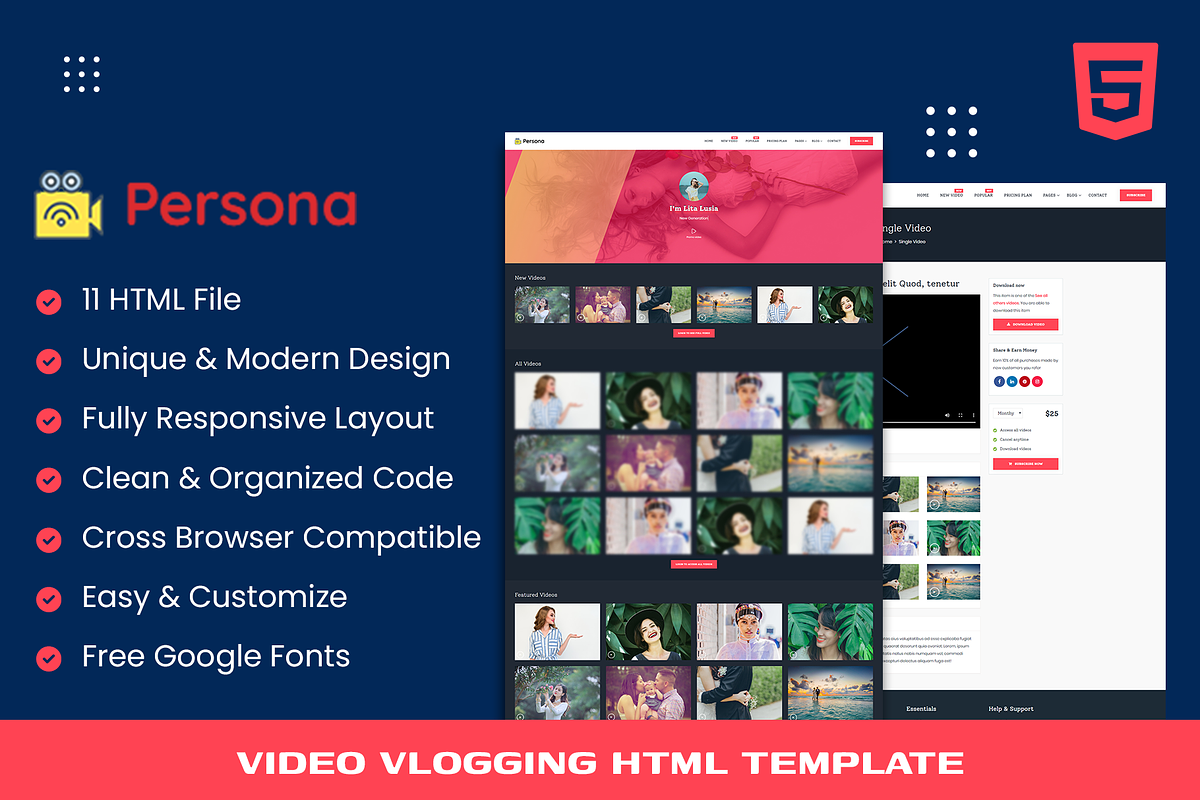 Persona - Video Vlogging  Template, a Bootstrap Template by THESOFTKING (Photo 1 of 3)