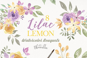 Watercolour Flowers Purple Lemon Kit, an Illustration by Bloomella