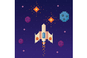 space ship eight bits style, an Object Illustration by studiogstock