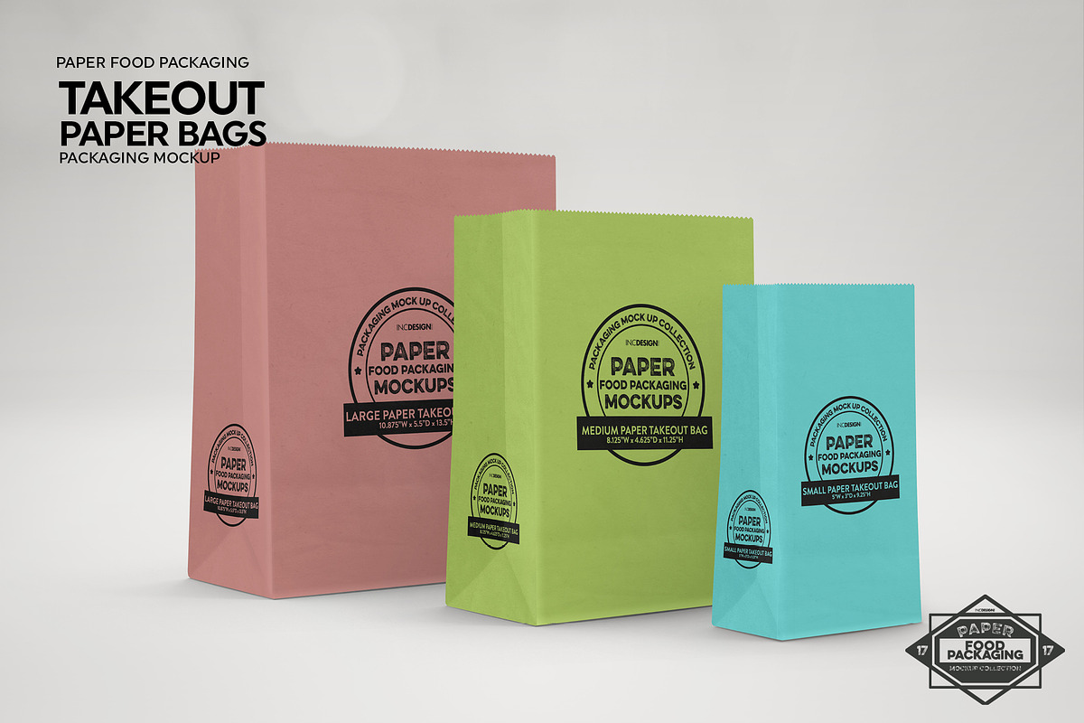 Paper Takeout Bags 3 Sizes Mockup, a Packaging Mockup by INCDesign (Photo 3 of 7)