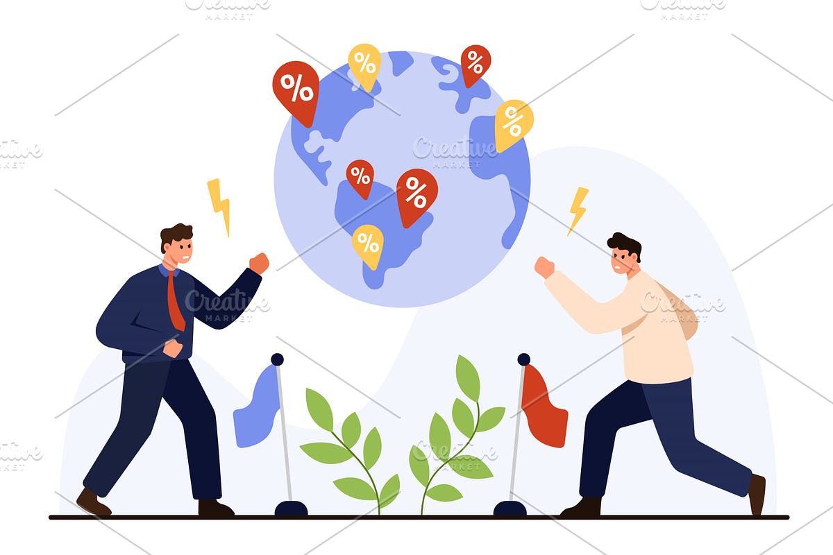 Global Trade Conflict with Percent, a Finance Illustration by Flashvector