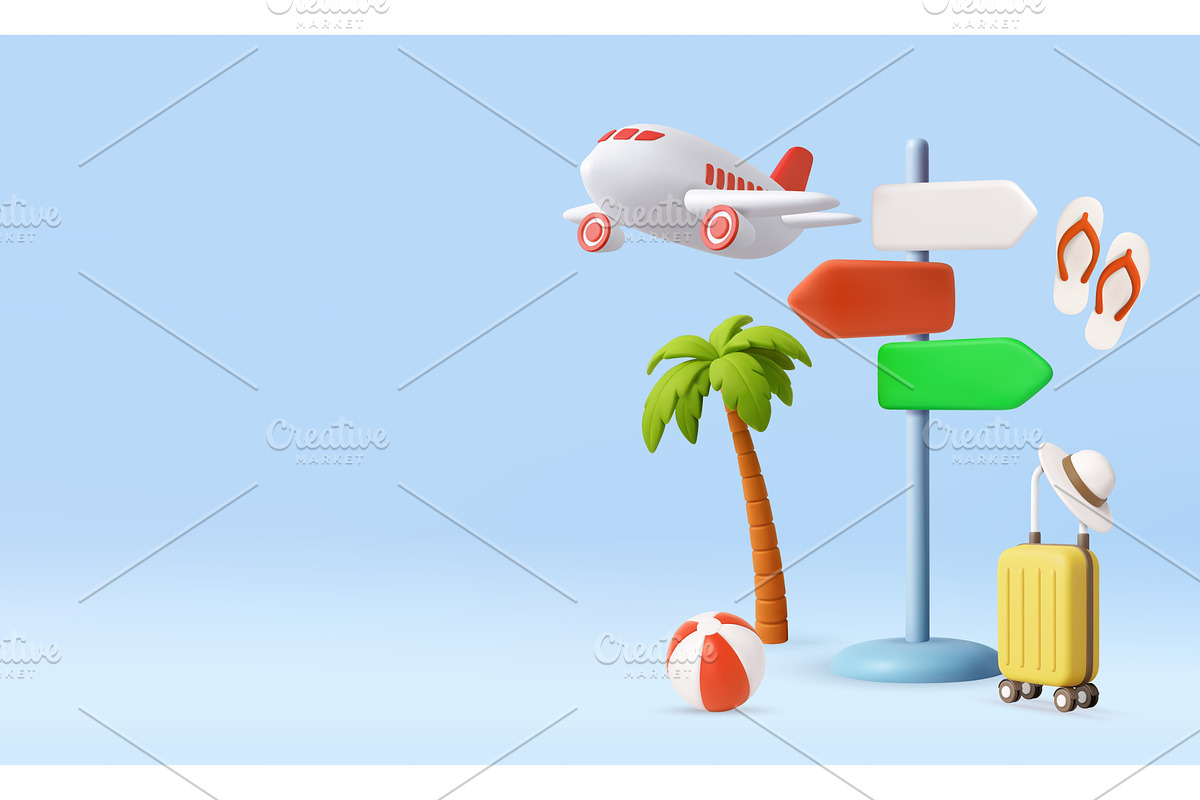 3D Summer Travel Concept with, an Object Illustration by ModVector