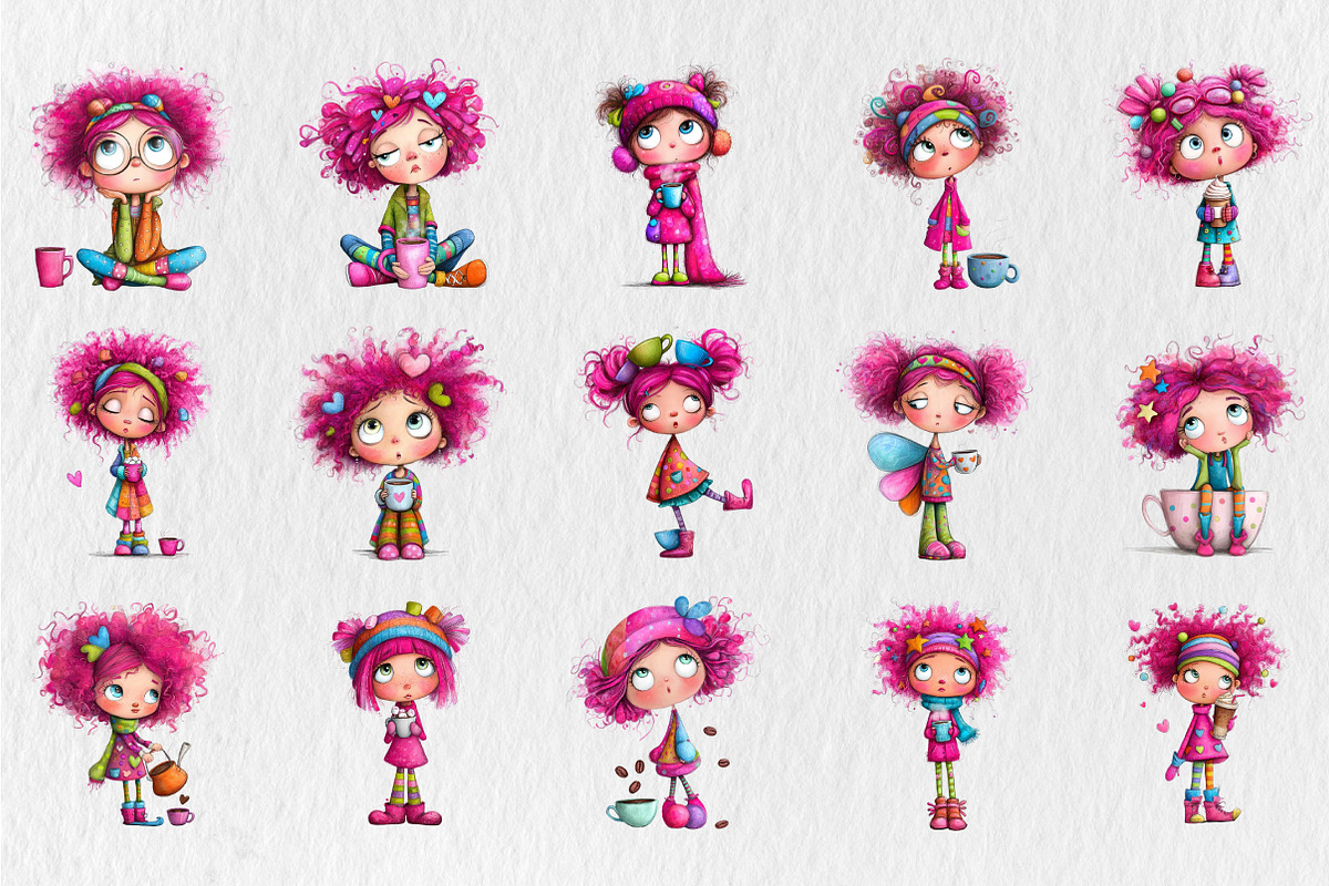 Whimsical Coffee Girl Clipart, a Seasonal Illustration by Rose Art (Photo 2 of 6)