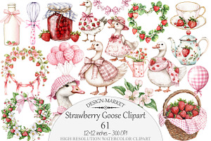 Watercolor Strawberry Goose Clipart, a Seasonal Illustration by Design Market