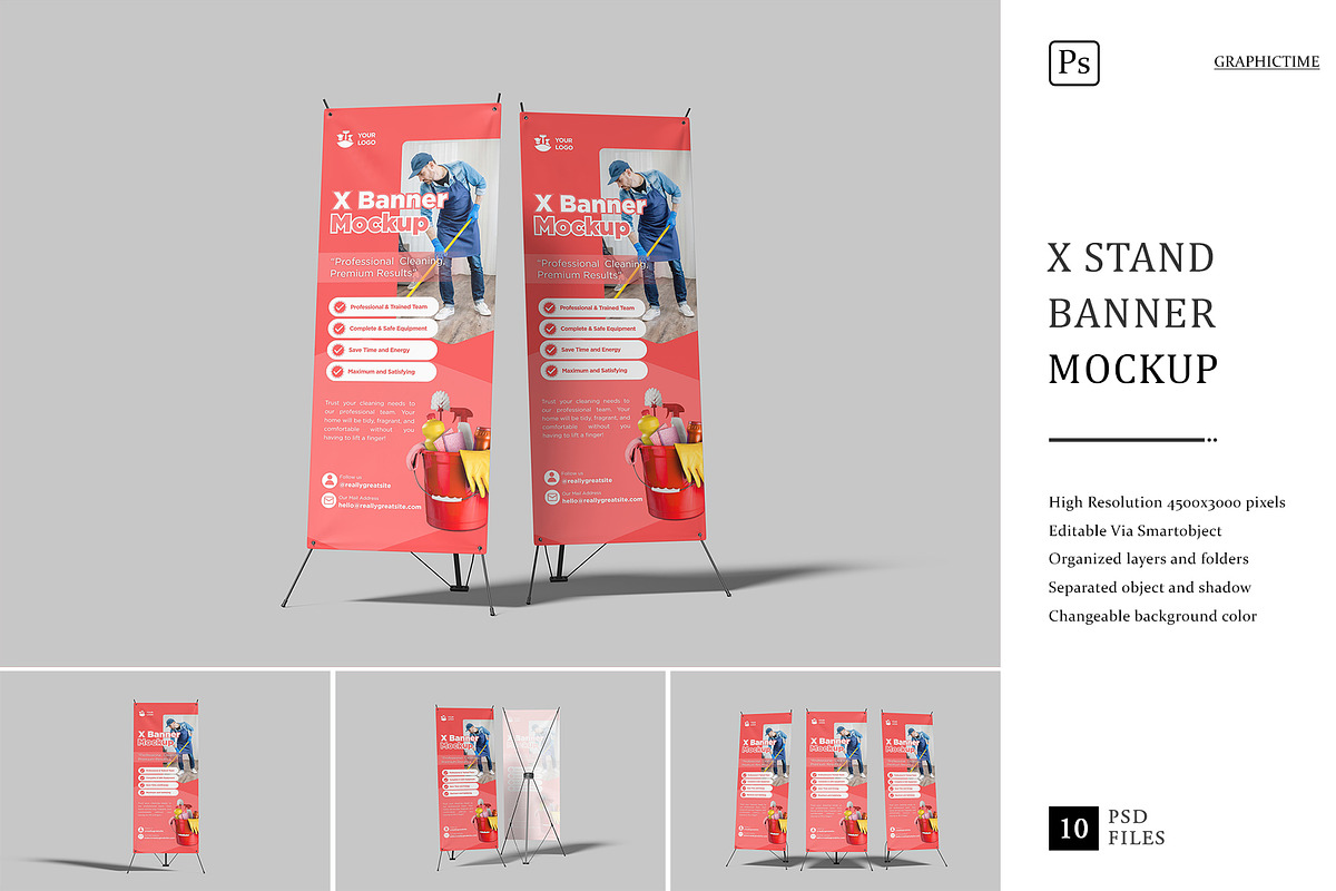 X Stand Banner Mockup, an Advertising Mockup by graphictime (Photo 1 of 12)
