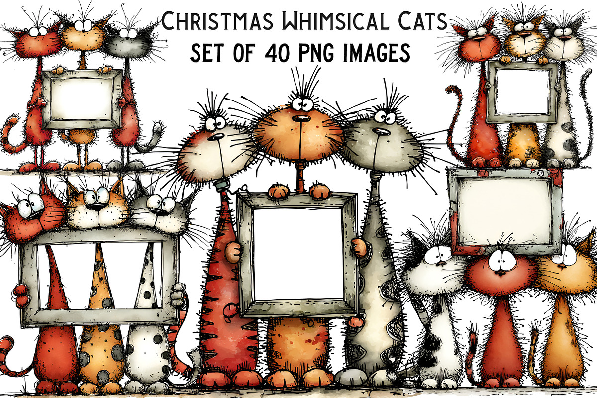 Christmas Whimsical Cats Clipart, an Illustration by Craft Nest (Photo 1 of 10)