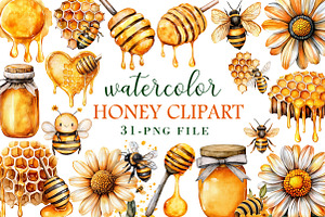 Watercolor Honey Clipart, an Illustration by Libby Wishes
