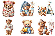 Nursery Teddy Bear Clipart,Boho, an Illustration by DreamArtGraphic (Thumbnail 3 of 7)