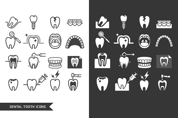 Dental Tooth Icons Set.