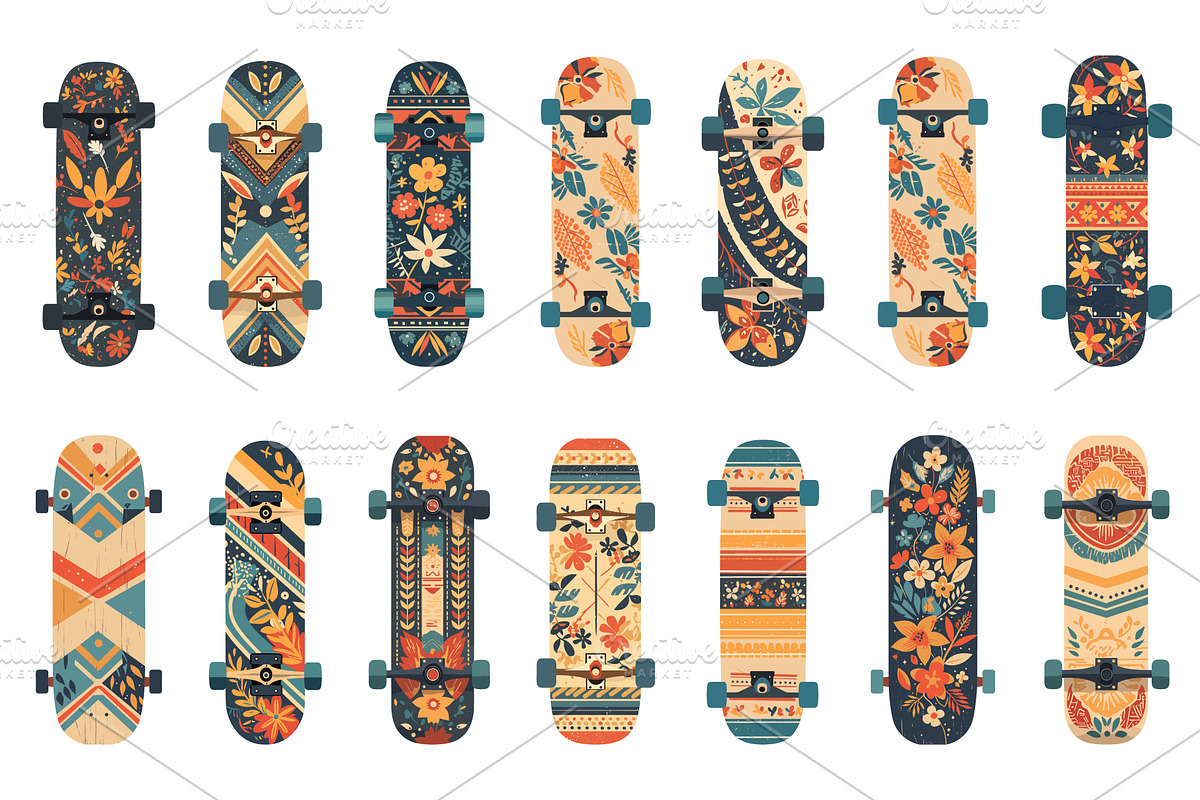 Set of stylish cartoon skateboards, an Object Illustration by LadadikArt