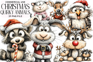 Christmas Quirky Animals Clipart, an Illustration by Daily.Designs