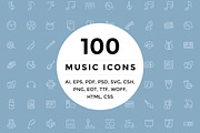 100 Music and Multimedia Icons, an Outline Icon by Creative Stall (Thumbnail 1 of 3)