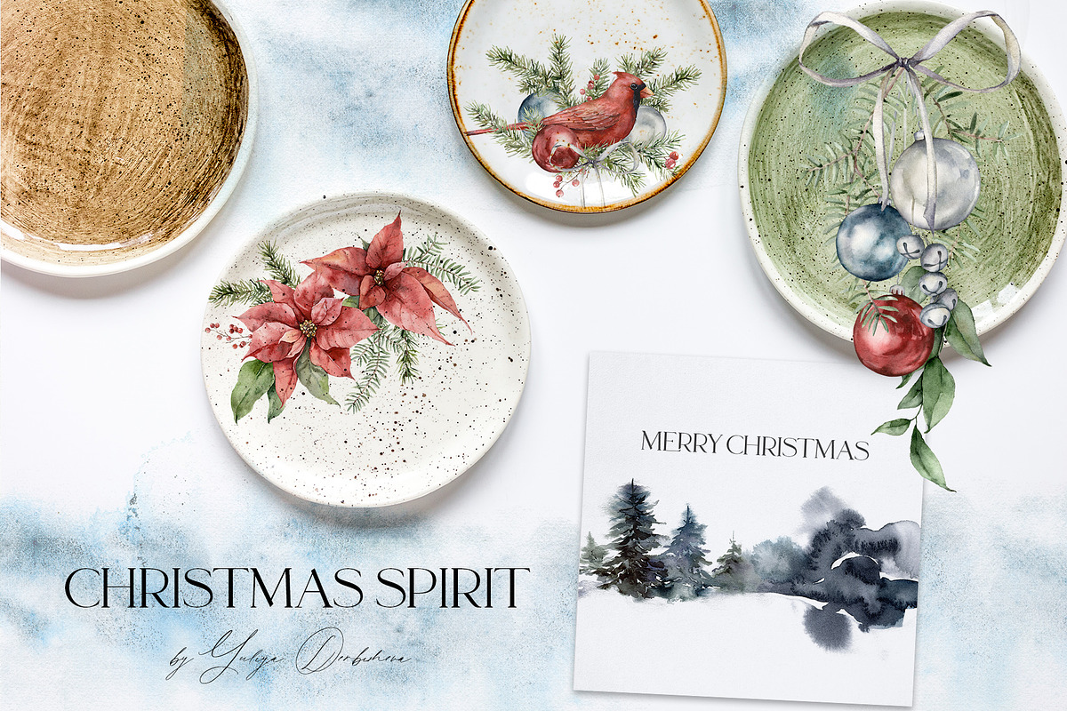 Watercolor Christmas spirit clipart, a Decorative Illustration by Yuliya Derbisheva (Photo 2 of 14)