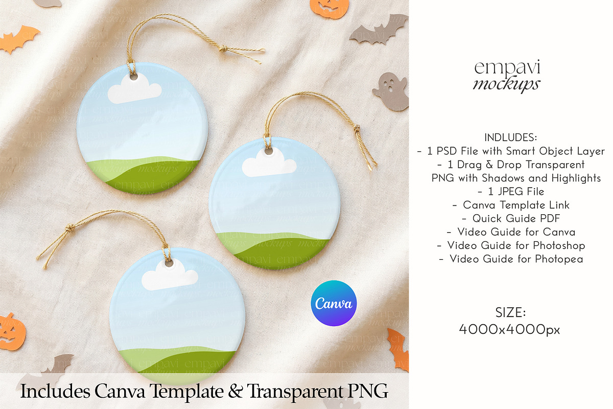 Halloween Ornament Mockup Set of 3, a Household Mockup by EmpaviMockups (Photo 3 of 5)