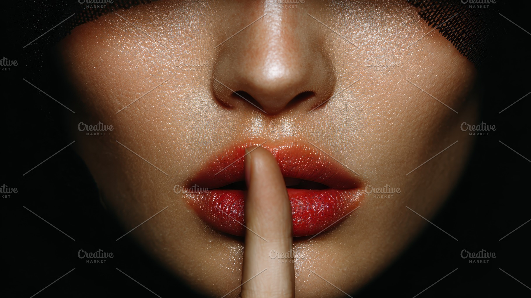 Mysterious Woman Red Lips Finger Sec, a Photo by Pixeness Studio
