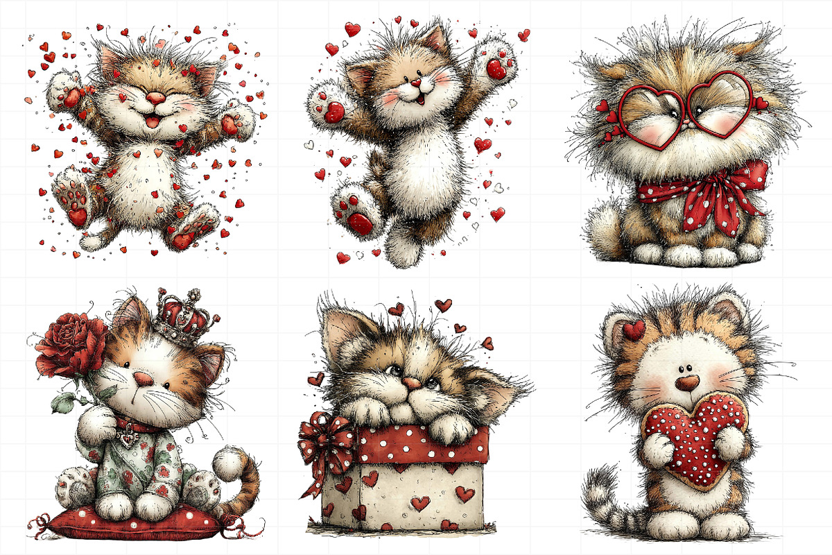 Whimsical Valentine Cat Clipart Bund, an Illustration by Daily.Designs (Photo 8 of 8)