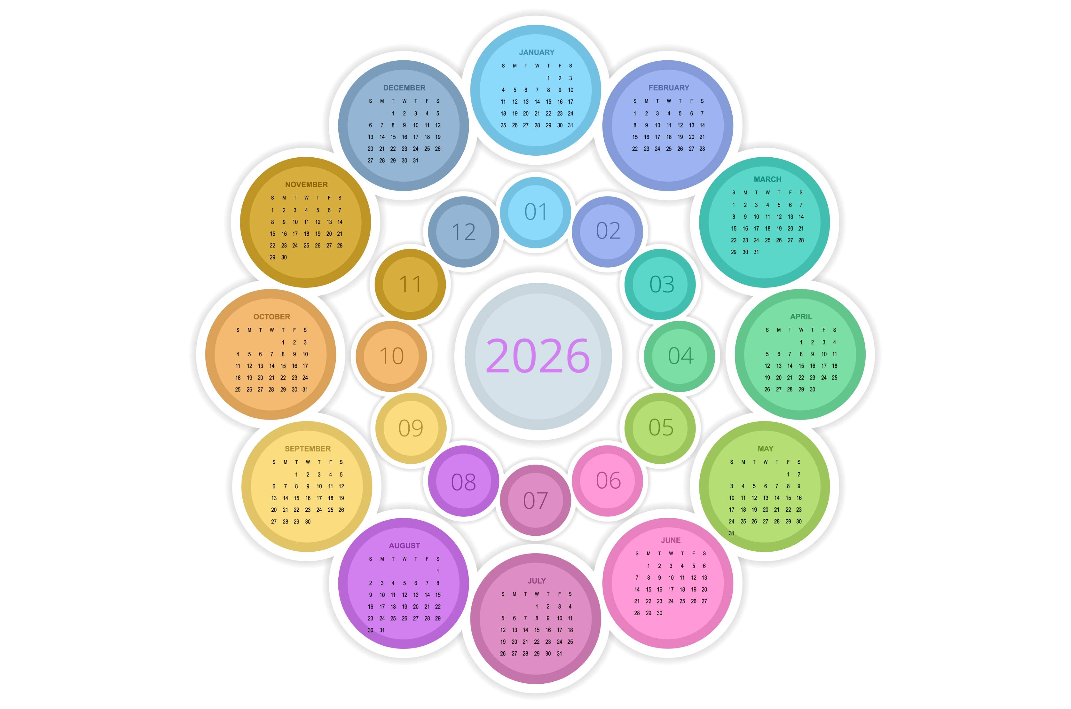 Circular Calendar planner for 2026, a Texture Illustration by Golden ...