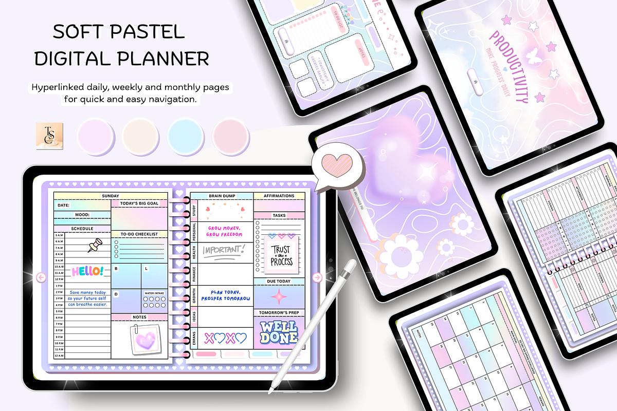Undated Digital Planner Cute Pastel preview 2