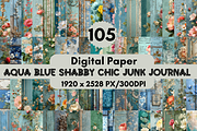 Aqua Blue Shabby Chic Digital Papers, a Pattern Graphic by LA Design (Thumbnail 1 of 10)
