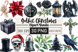 Gothic Christmas Clipart, an Illustration by Black Bird Studio