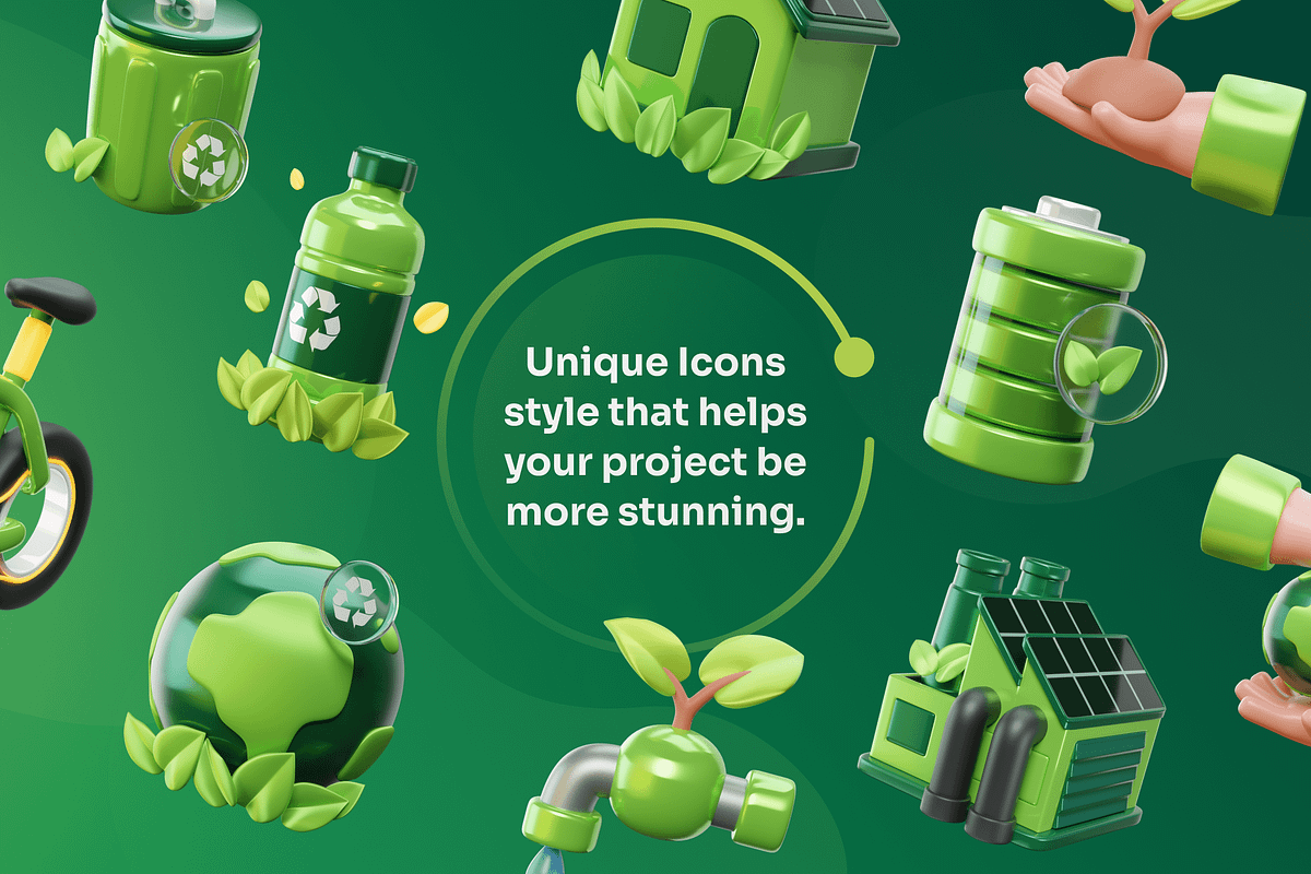 Greeny Environment & Ecology 3D Icons