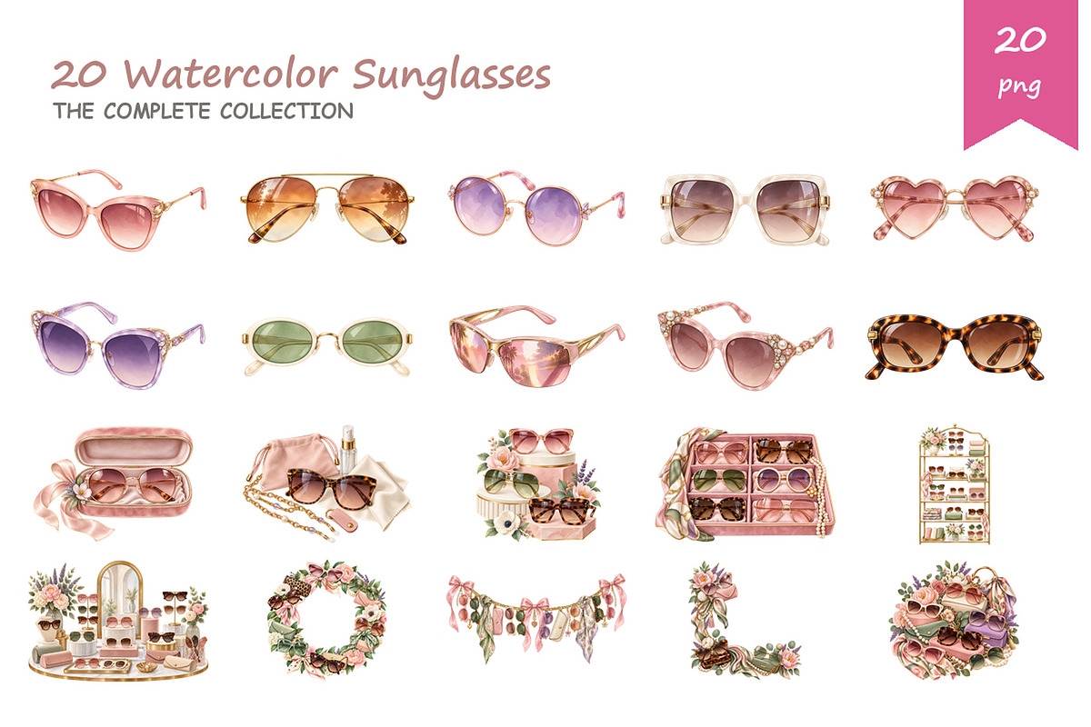 Watercolor Sunglasses Clipart, a Decorative Illustration by BerryPieArt (Photo 2 of 4)