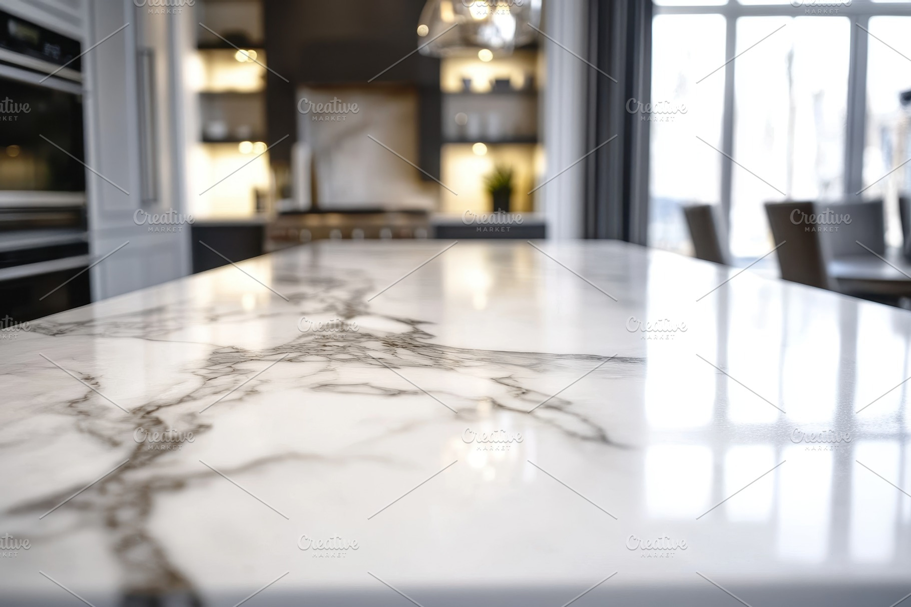 Close-up of a marble granite kitchen, a Photo by Pavel_design