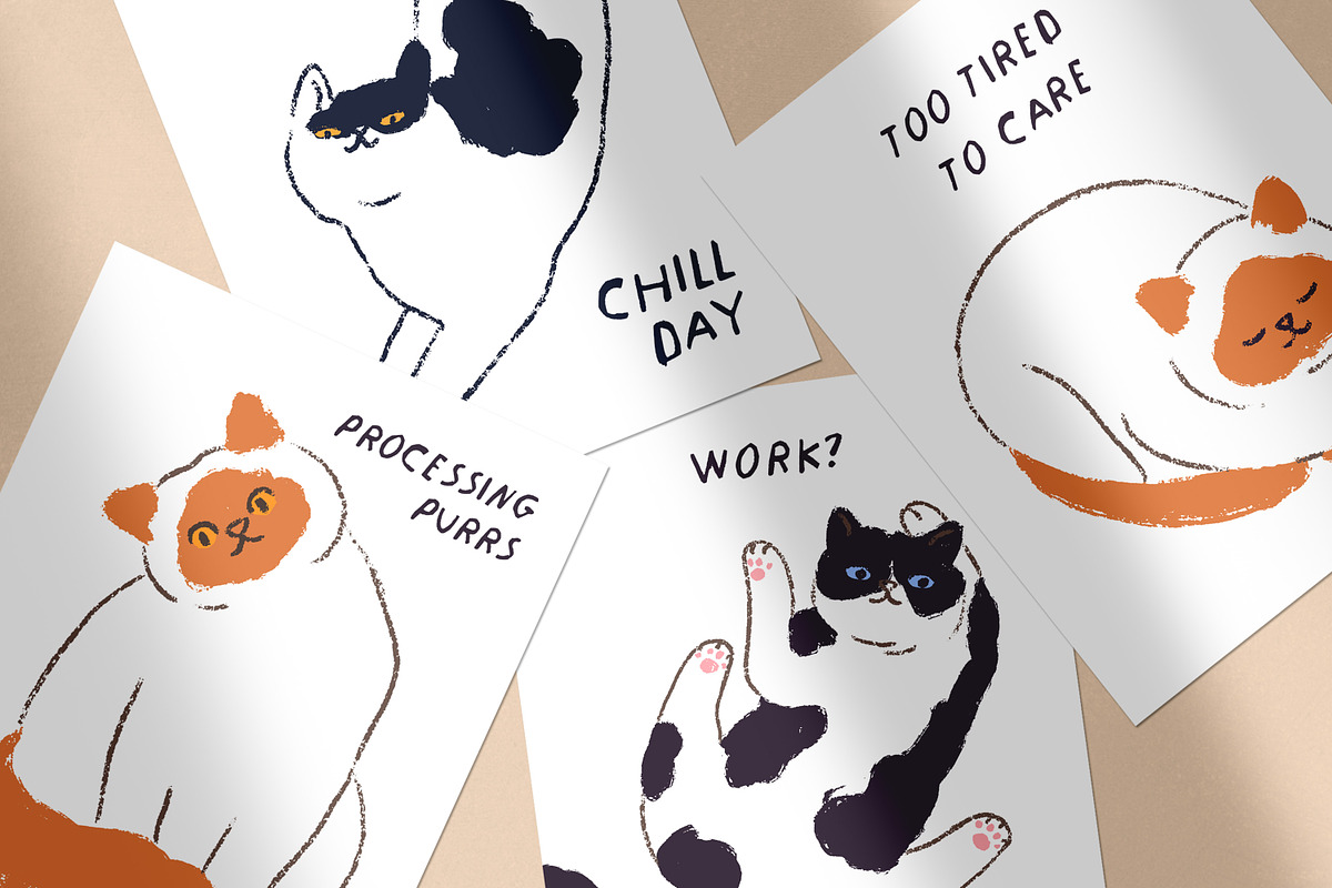 Cute funny cats, doodle drawings set, an Animal Illustration by Good Studio (Photo 6 of 8)
