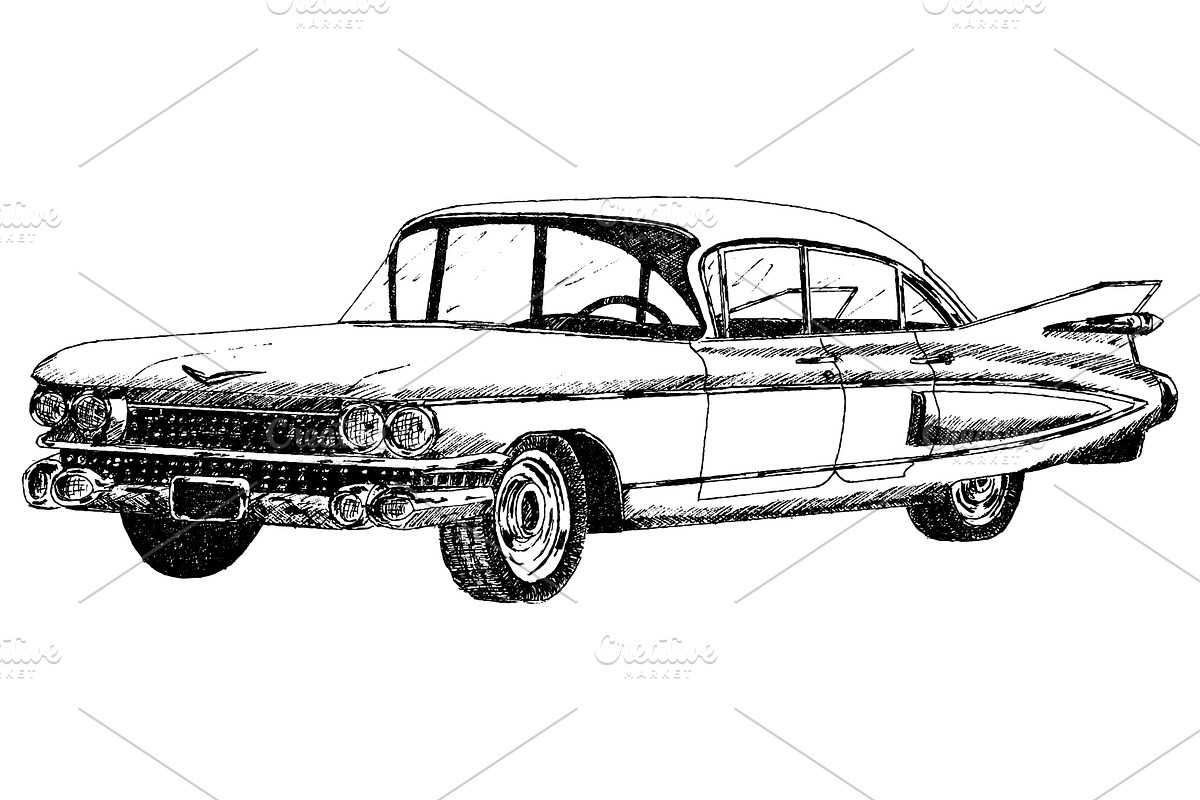 Classic American Vintage Car Drawing, an Illustration by Doggy Days (Photo 8 of 9)