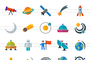 50 Astronomy Flat Multicolor Icons