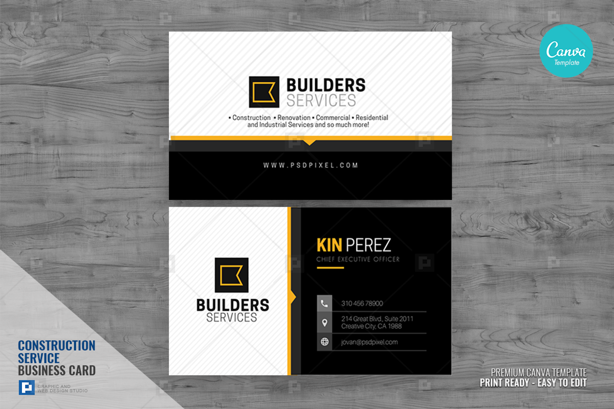 Construction Canva Business Card 04, a Business Card Template by PSDPixel (Photo 1 of 4)