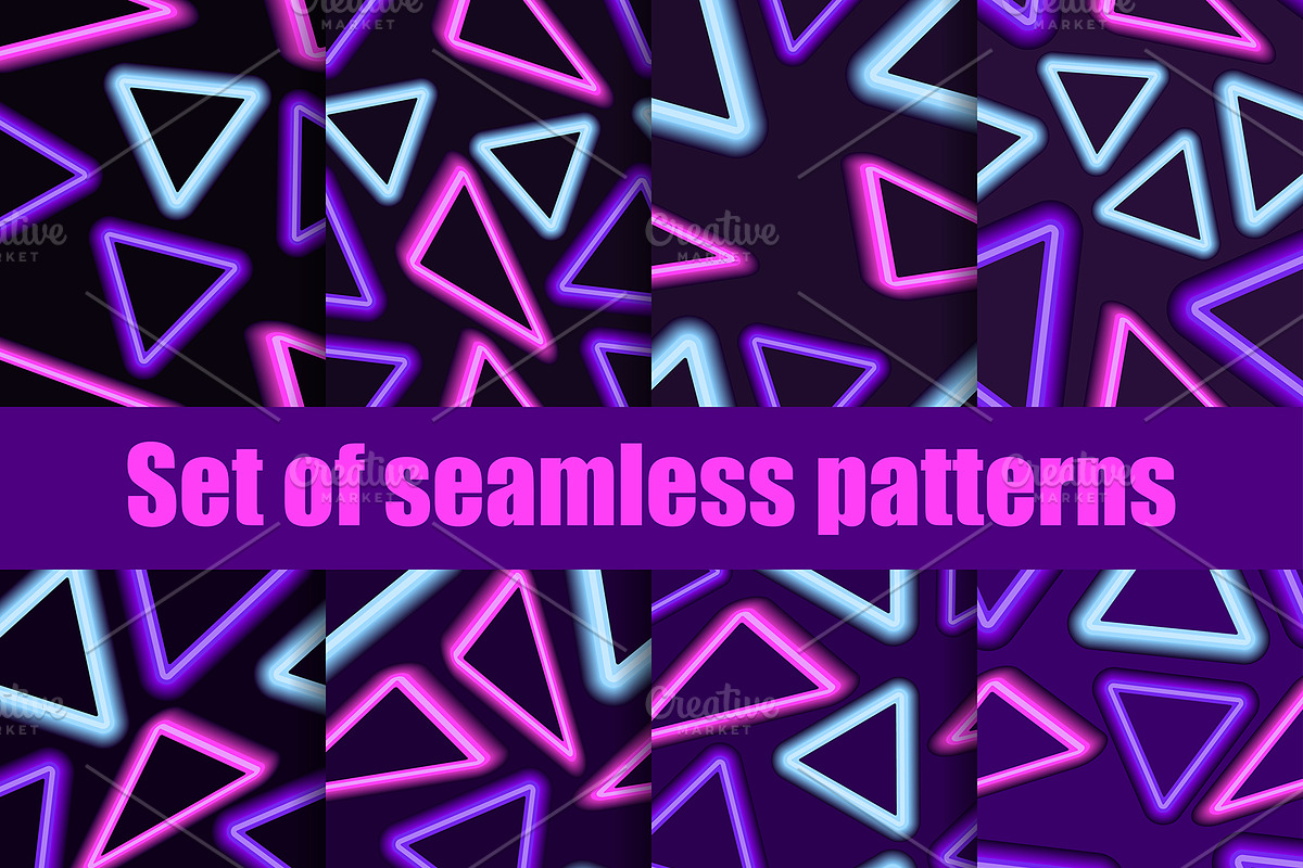 Neon triangles seamless patterns set, a Pattern Graphic by Andy Vinnikov