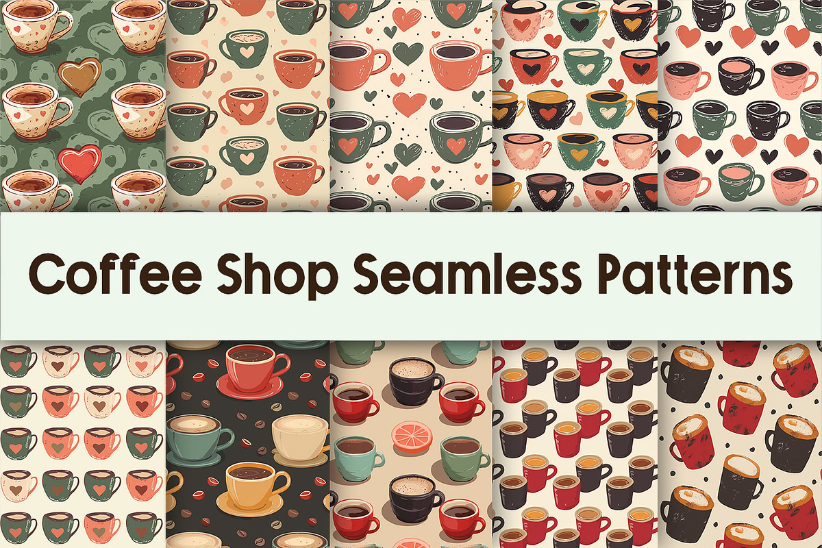 Coffee Shop Seamless Patterns, a Background Graphic by AdriOP