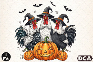 Halloween Pumpkin Chicken Witch Fall, an Illustration by DreamCafeArt