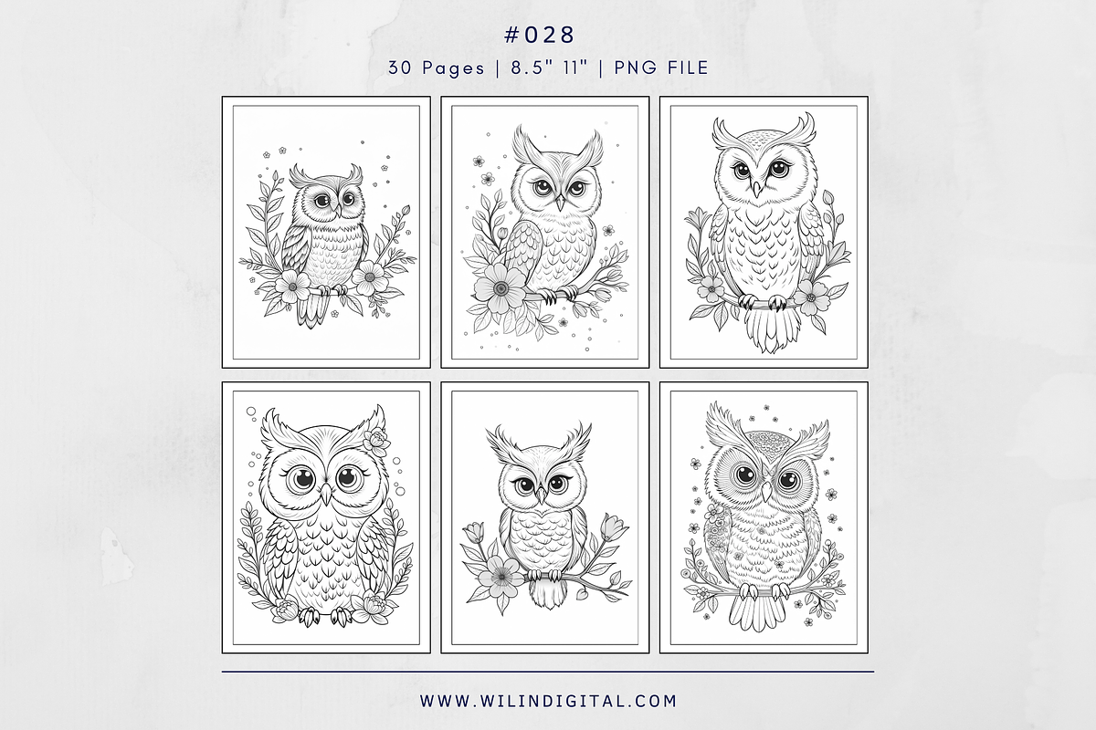 30 Floral Owl Coloring Books, an Illustration by Wilin Digital (Photo 2 of 3)