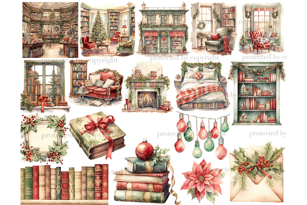 Holiday Reading Clipart, a Seasonal Illustration by GlamArtZhanna (Photo 3 of 5)