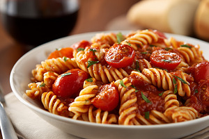 Fusilli pasta with tomato sauce, a Food & Drink Photo by MistyDay