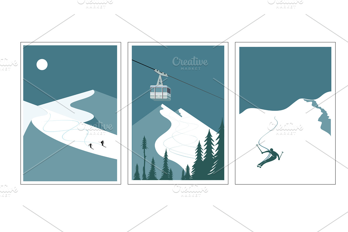 Modern retro ski posters, snowboard, a Sport Illustration by Pgmart