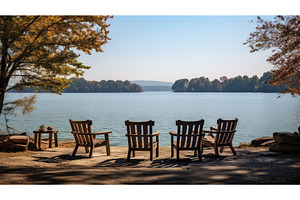 outdoors chairs by lake ai generated, a Nature Photo by pikepicture